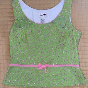 Island Republic green eyelet tank with pink bow. Size 12.